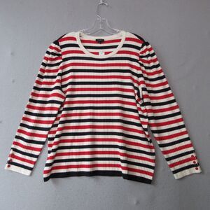 Talbots Top 2XP Plus Petite Stripe Ribbed Puff Sleeve NWT‎